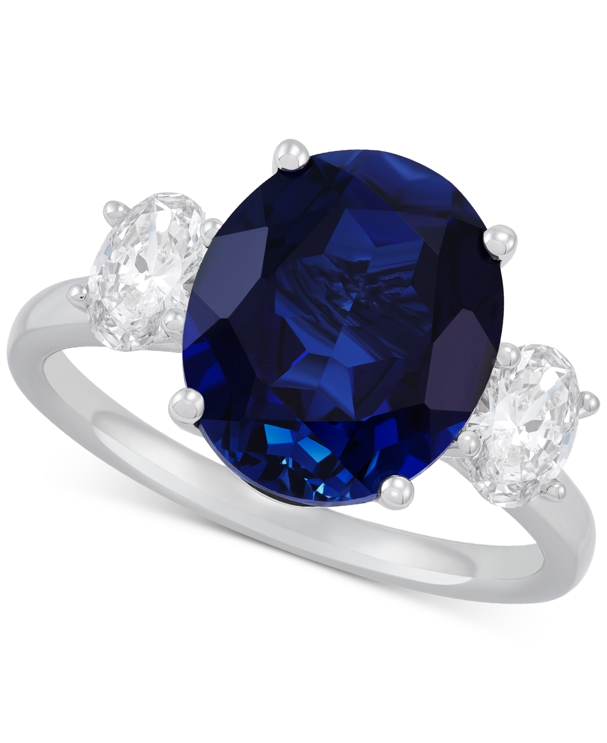 Lab Grown Sapphire (5-5/8 ct. t.w.) & Lab Grown Diamond (3/8 ct. t.w.) Ring in 14k White Gold - Sapphire