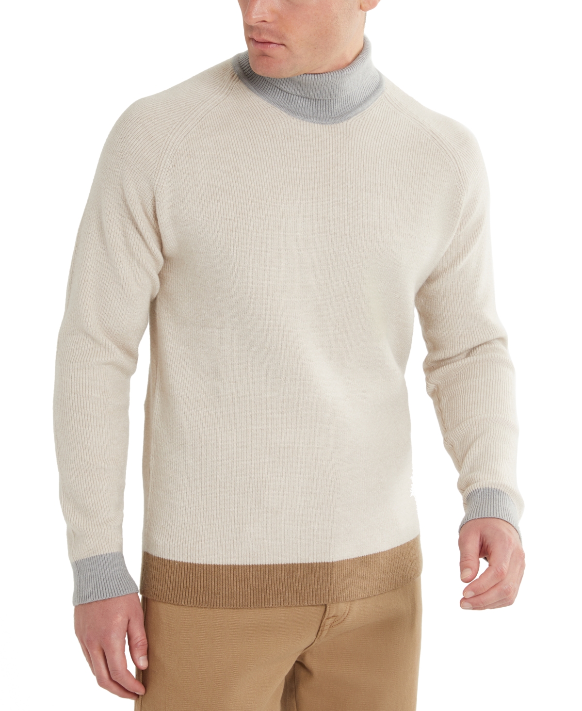 Kenneth Cole Men's Two-tone Fold Over Turtleneck Sweater In Heather Off-white