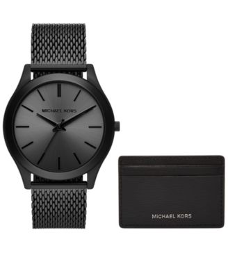 Michael Kors Men's Runway Three-Hand Black Stainless Steel Mesh Watch ...