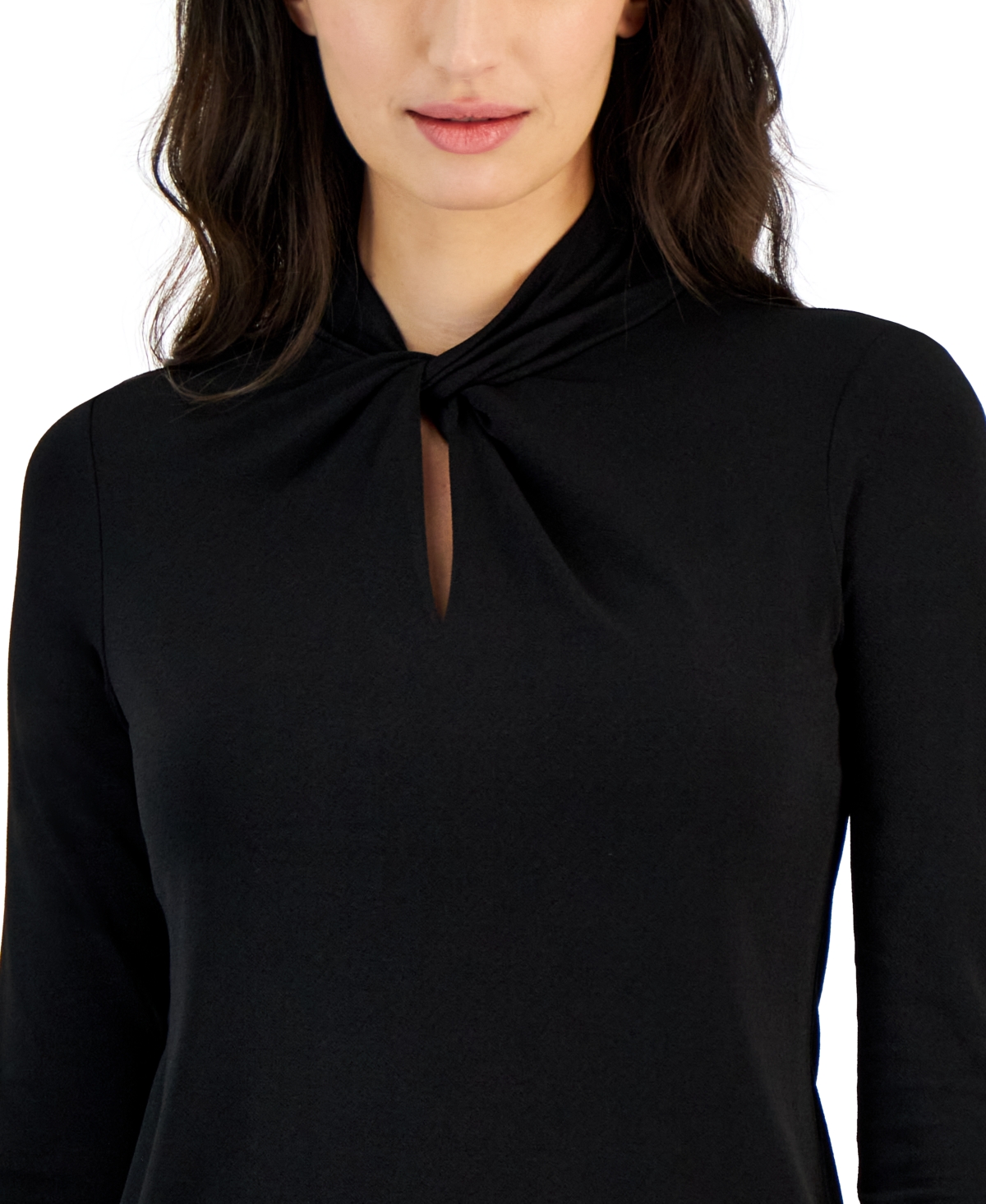 Shop Anne Klein Women's Solid Twist-neck 3/4-sleeve Top In Anne Black