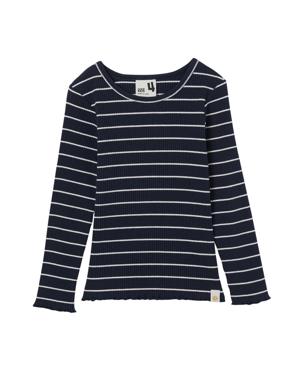 Shop Cotton On Toddler Girls Jade Crew Long Sleeve Top In Navy Blazer,vanilla Stripe
