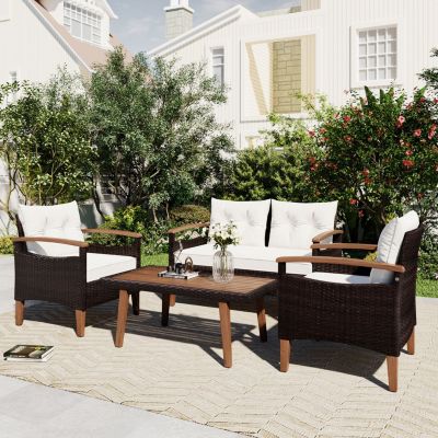 Streamdale Rattan Patio Set with Wood Table (4 Pieces)