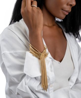 14k Gold-Plated Textured Chain Multi-Strand Statement Bracelet