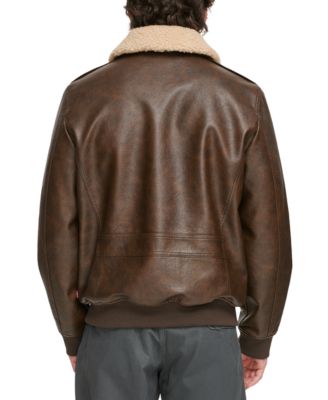 Men's Sherpa Collar Faux Leather Bomber Jacket