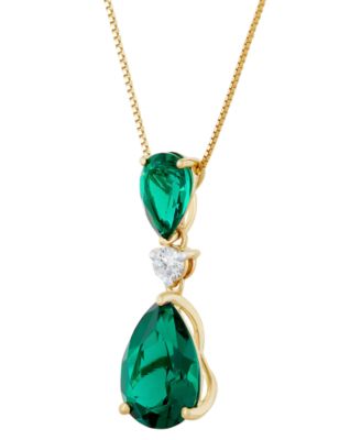 Lab Grown Emerald (3-1/3 ct. t.w.) & Lab Grown Diamond (1/8 ct. t.w.) 18" Pendant Necklace in 14k Gold