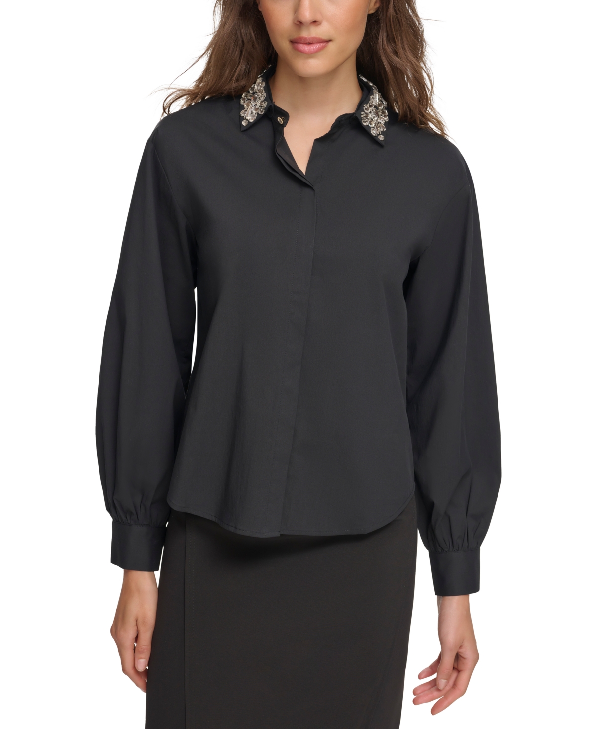 Donna Karan Women's Embellished-collar Shirt In Black