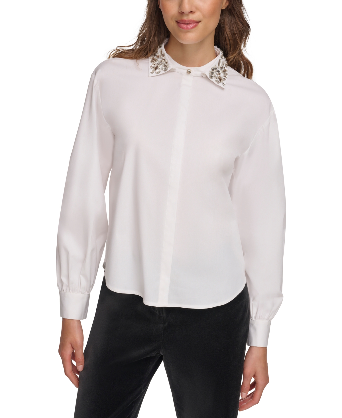 Donna Karan Women's Embellished-collar Shirt In White