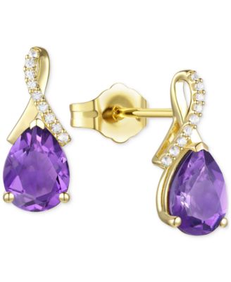 Macy's - Amethyst (1-7/8 ct. t.w.) & Lab-Grown White Sapphire (1/10 ct. t.w.) Pear Swirl Stud Earrings in 14k Gold-Plated Sterling Silver (Also in Additional Gemstones)