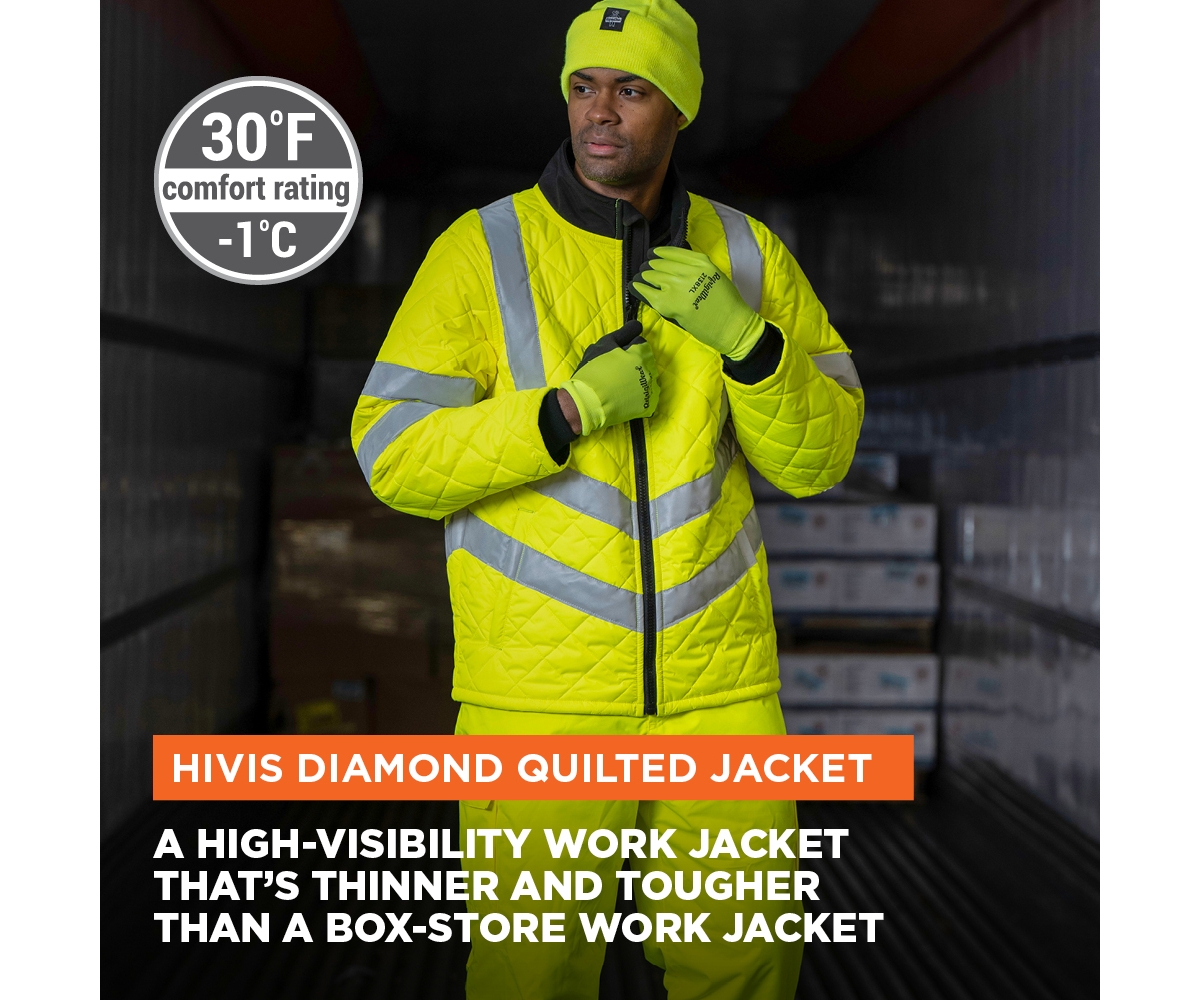 RefrigiWear Big & Tall Hi Vis Diamond Quilted Water Repellent Jacket