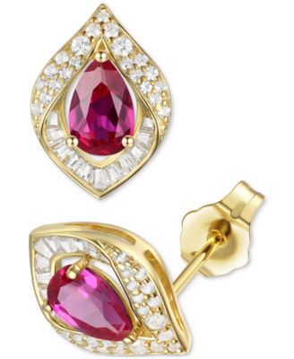 Amethyst (1-7/8 ct. t.w.) & Lab-Grown White Sapphire (1/5 ct. t.w.) Pear Halo Stud Earrings in Sterling Silver (Also in Additional Gemstones)