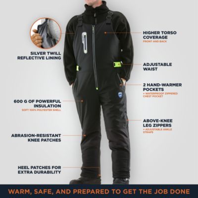 Men's Extreme Softshell Bib Overalls - -60degree(s)F Comfort, Insulated, Windproof, Water-Repellent, Durable Workwear for Extreme Cold