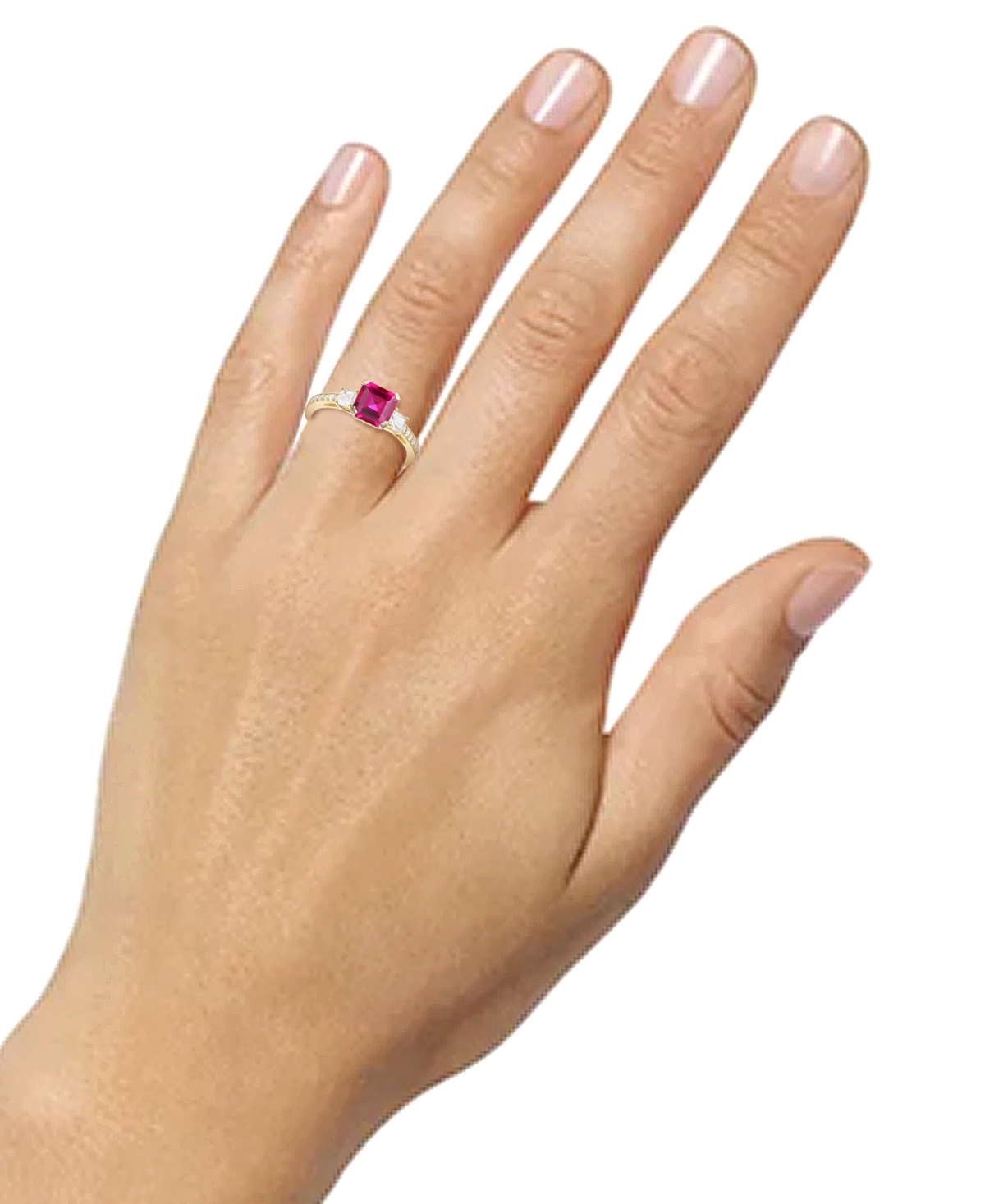 Lab-Grown Morganite (1-3/8 ct. t.w.) & Lab-Grown White Sapphire (1/3 ct. t.w.) Three Stone Ring in 14k Rose Gold-Plated Sterling Silver (Also in Addit