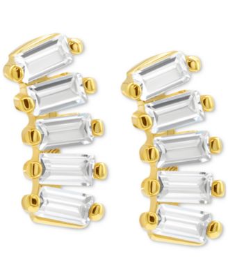 ADORNIA - 14k Gold-Plated Baguette Crystal Climber Earrings