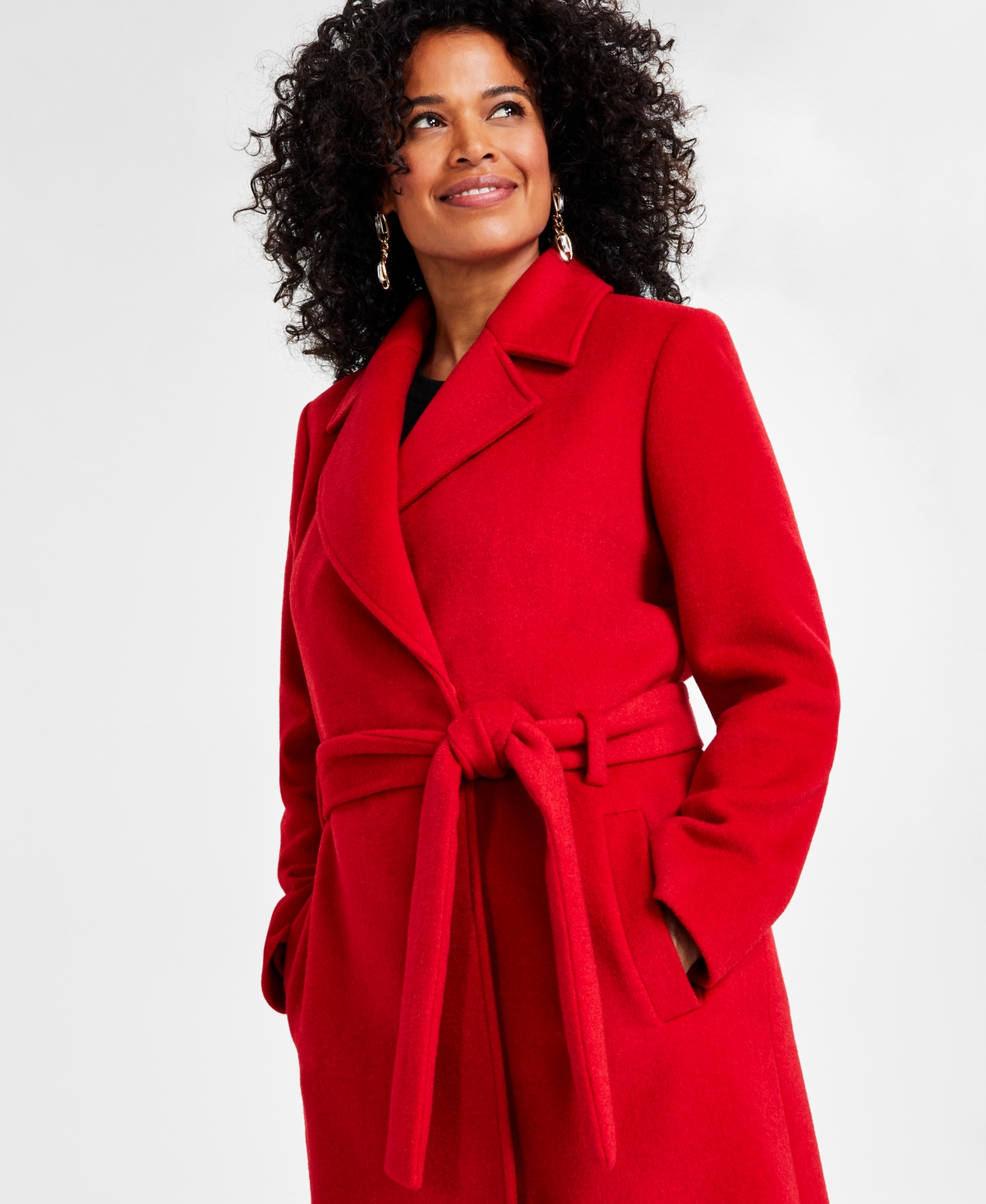I.n.c. International Concepts Women's Solid Belted Wool Coat, Created for Macy's