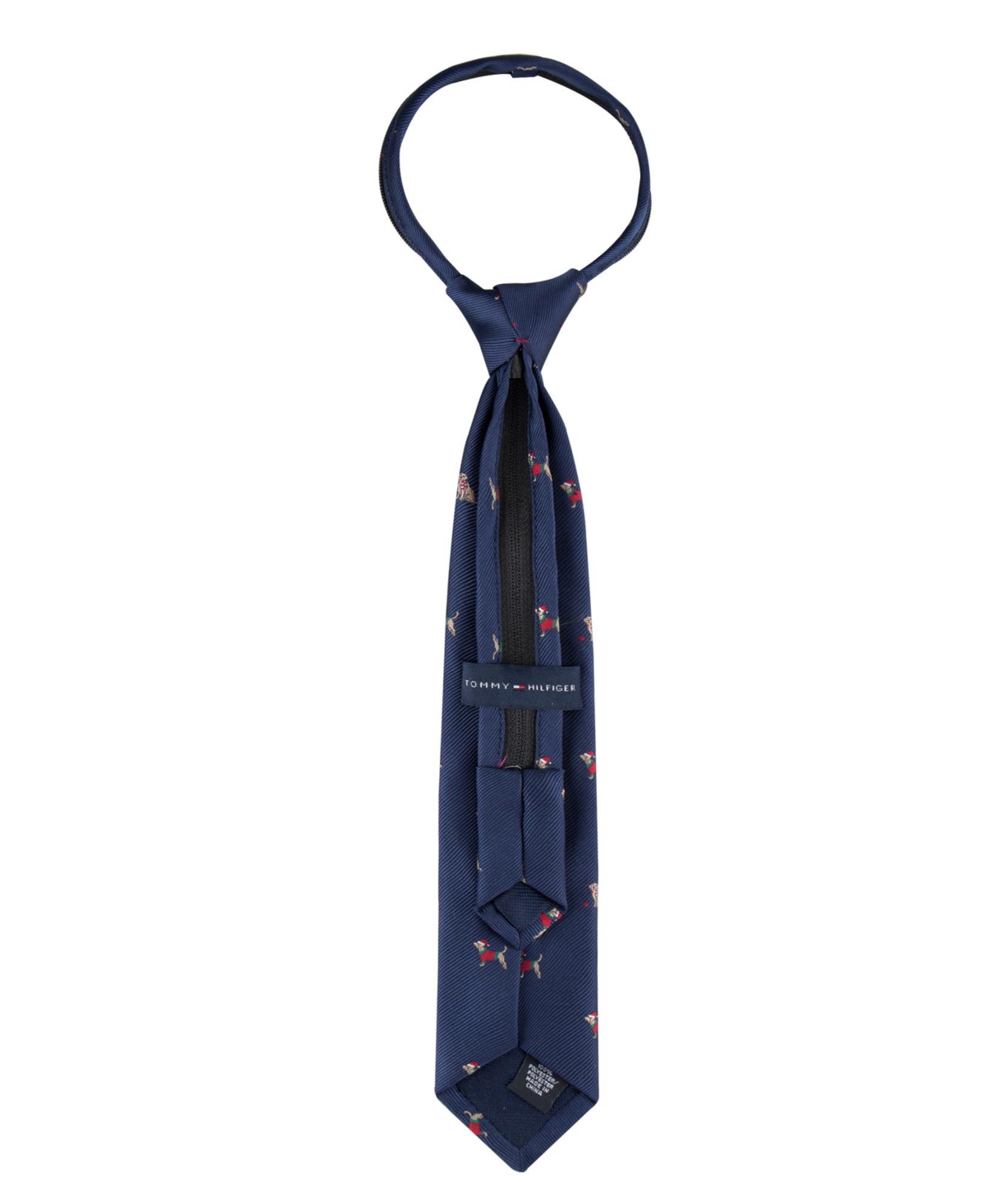 Shop Tommy Hilfiger Boys Holiday Dog Print Pre-tied Zipper Necktie In Navy