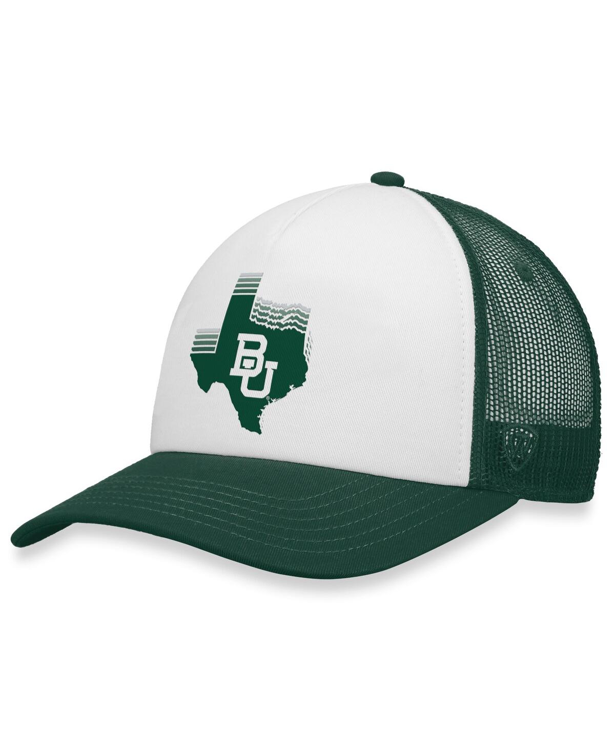 Top Of The World Men's  White, Green Baylor Bears Tone Down Trucker Snapback Hat In White,green