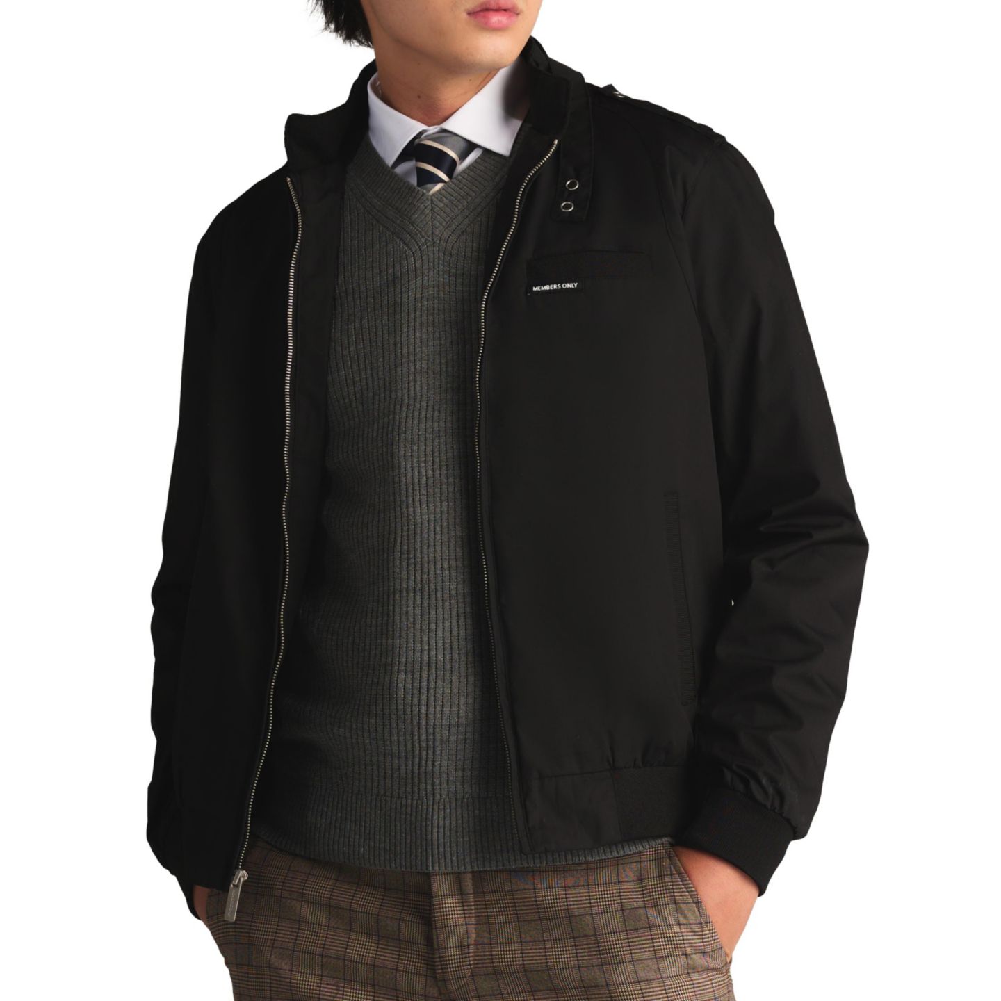 Мужская куртка Members Only Big & Tall Classic Iconic Racer Jacket (Slim Fit), цвет: Чёрный — фото 3