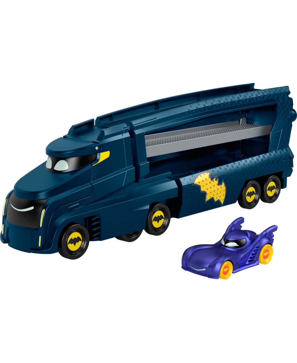 Batwheels Kids' Fisher-price Dc Toy Hauler And Car, Bat-big Rig With Ramp And Vehicle Storage In Multi-color
