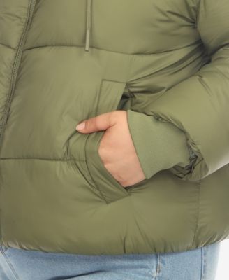 Plus Size Hooded Bomber Puffer Coat