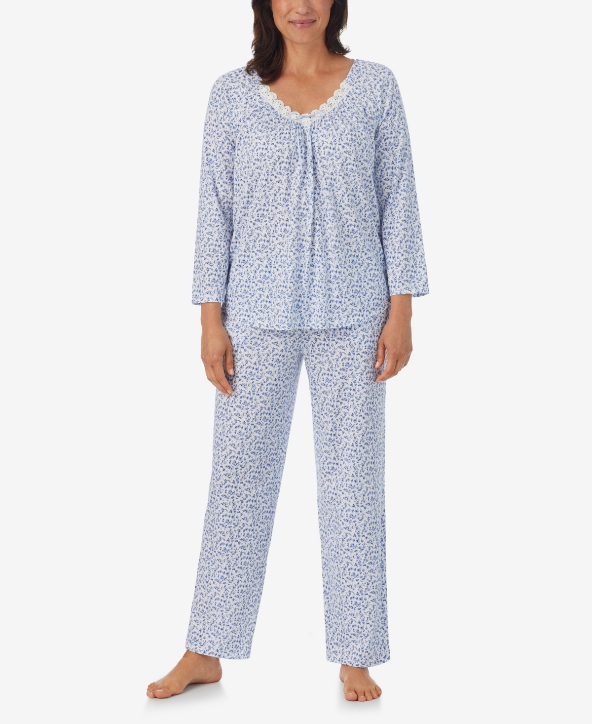 Aria Women's 3/4 Sleeve Long Pant Pajama Set, 2 Piece In Blue Multi
