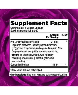 Resveratrol 100 mg Antioxidant Supplement for Heart and Cellular Health, Supports Healthy Aging, Paleo, Keto, 60 Capsules (60 Servings)
