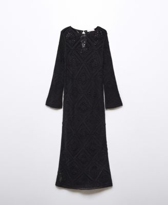 mango crochet dress black Crochet dress with back neckline - Women