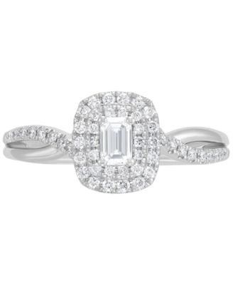Diamond Emerald-Cut Double Halo Engagement Ring (1/2 ct. t.w.) in 14k White Gold