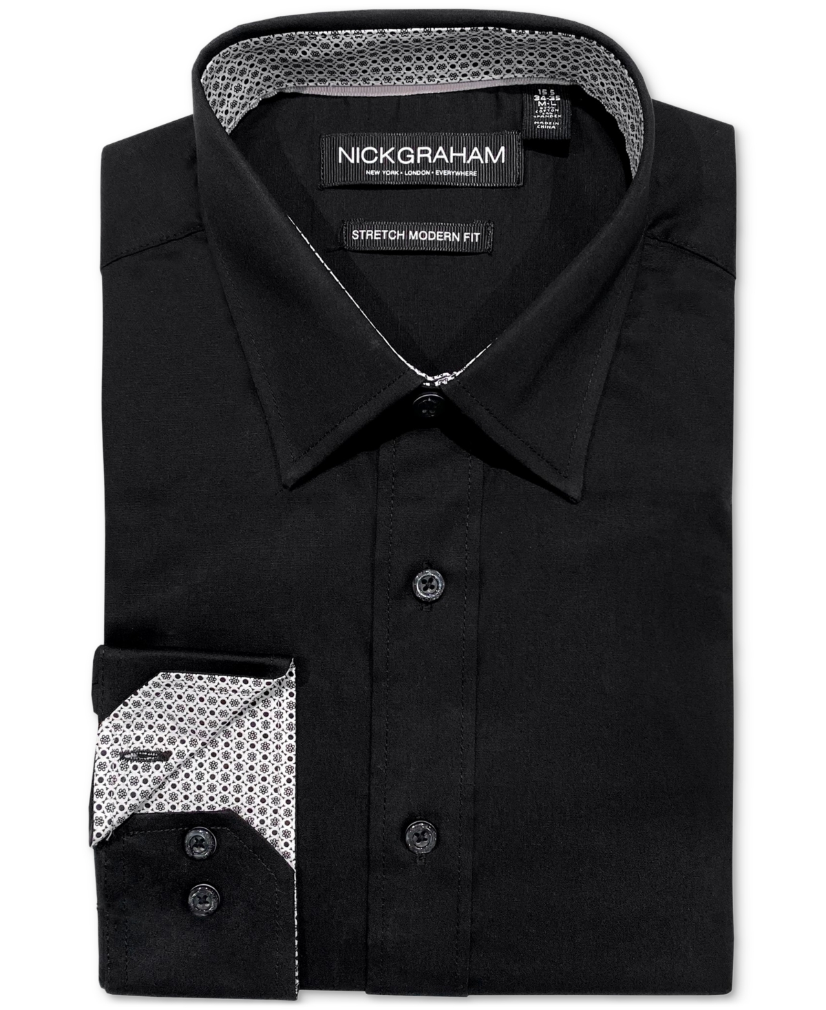 Nick Graham Men's Poplin Solid Dress Shirt In Black