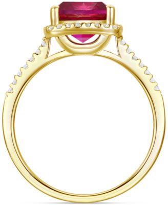 Ruby (2-1/2 ct. t.w.) & Lab-Grown White Sapphire (1/4 ct. t.w.) Halo Ring in 14k Gold-Plated Sterling Silver (Also in Additional Gemstones)