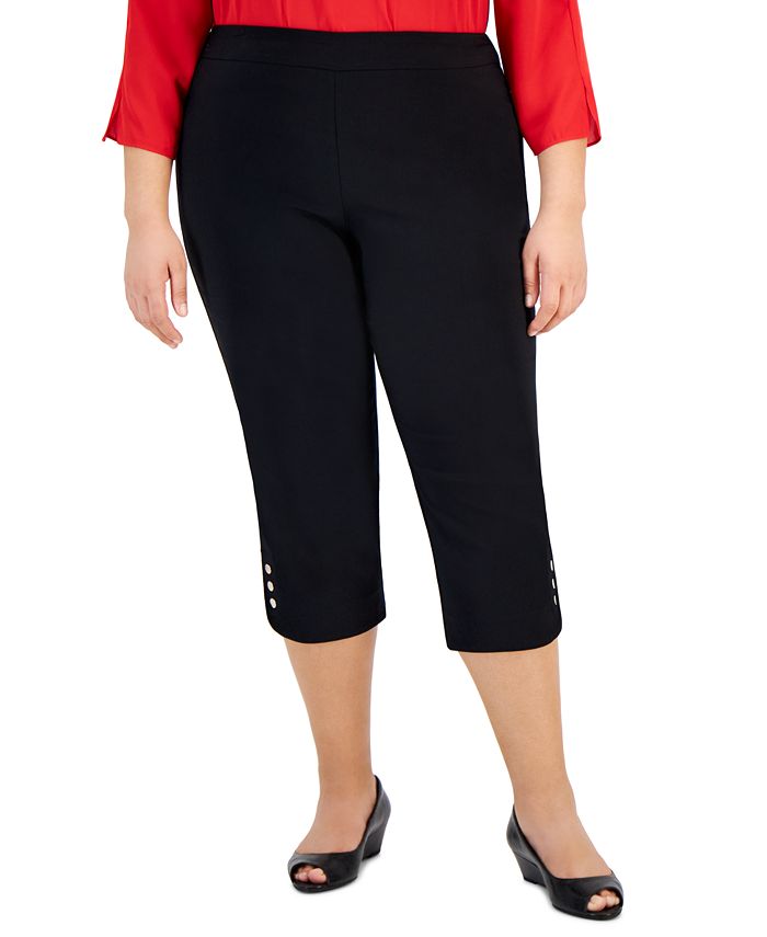 JM Collection Plus Size Snap Hem Pull On Capris Created for