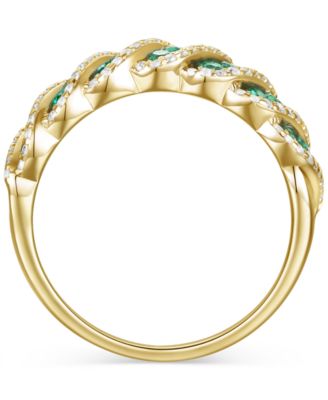 Lab-Grown Emerald (3/4 ct. t.w.) & Lab-Grown White Sapphire (3/8 ct. t.w.) Diagonal Row Statement Ring in 14k Gold-Plated Sterling Silver 