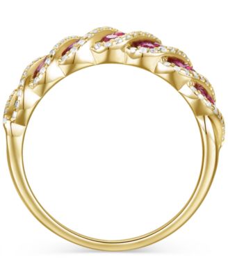 Lab-Grown Ruby (1 ct. t.w.) & Lab-Grown White Sapphire (3/8 ct. t.w.) Diagonal Row Statement Ring in 14k Gold-Plated Sterling Silver (Also in Lab-Grown Blue Sapphire)