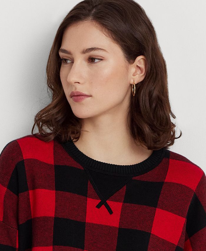 Lauren Ralph Lauren Women's Buffalo Check CottonBlend Sweater Macy's