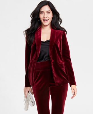 Women Faux Velvet Blazer Jacket Coat+Pants Suit Formal Business Office Lady  Set