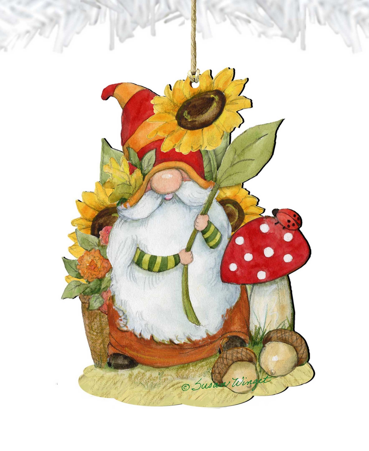 Designocracy Holiday Wooden Ornaments Sunflower Gnome Home Decor Set Of 2 S. Winget In Multi Color
