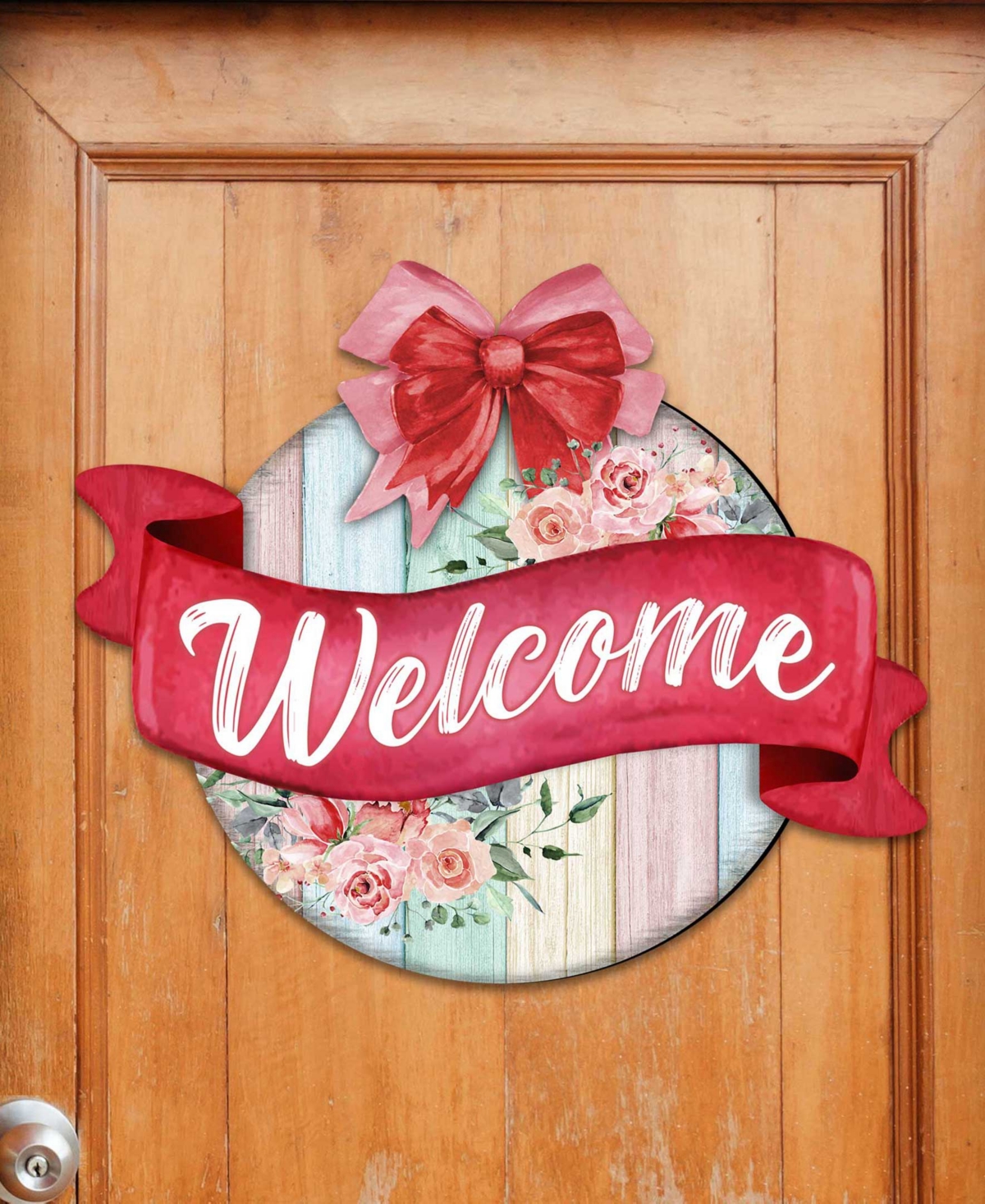 Designocracy Holiday Door Decor Wooden Welcome Sign Floral Porch Wreath G. Debrekht In Multi Color