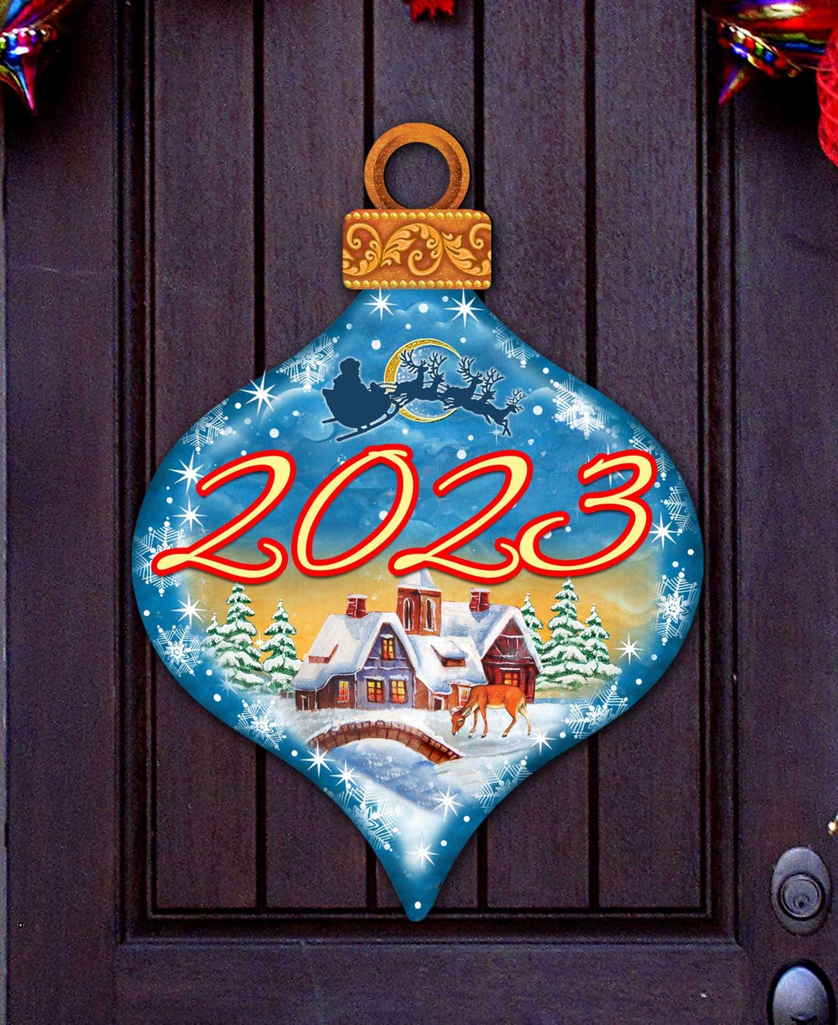 Designocracy 2023 Dated Christmas Village Wooden Door Hanger Wall Decor G. Debrekht In Multi Color