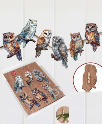 Holiday Wooden Clip-On Ornaments Night Owls Set of 6 G. DeBrekht