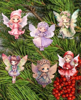 Holiday Wooden Clip-On Ornaments Colorful Fairies Set of 6 G. DeBrekht
