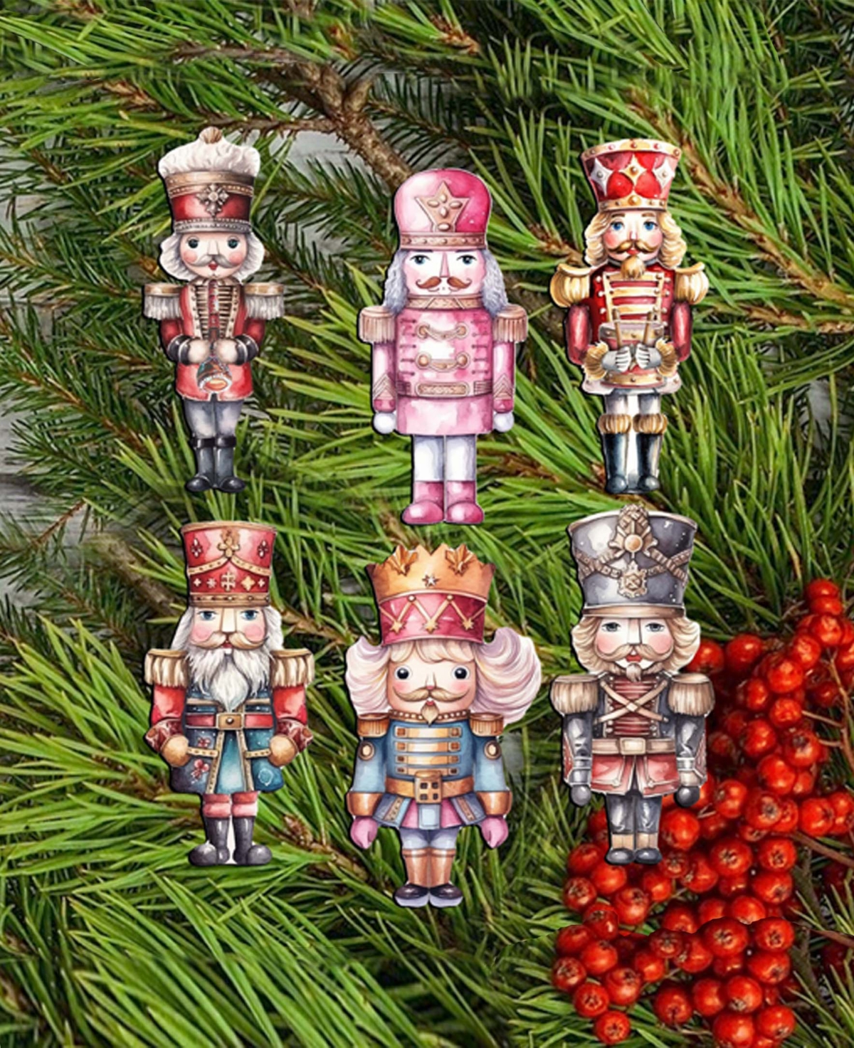 Designocracy Nutcrackers Christmas Wooden Clip-on Ornaments Set Of 6 G. Debrekht In Multi Color