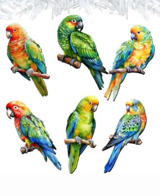 Holiday Wooden Clip-On Ornaments Parrots Set of 6 G. DeBrekht