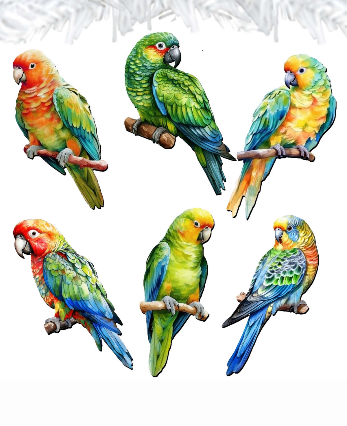 Shop Designocracy Holiday Wooden Clip-on Ornaments Parrots Set Of 6 G. Debrekht In Multi Color