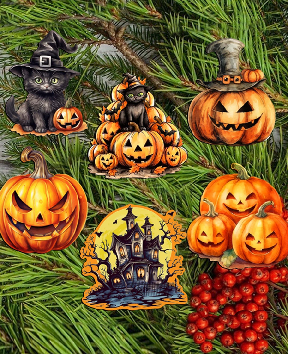 Shop Designocracy Holiday Wooden Clip-on Ornaments Spooky Pumpkins Set Of 6 G. Debrekht In Multi Color