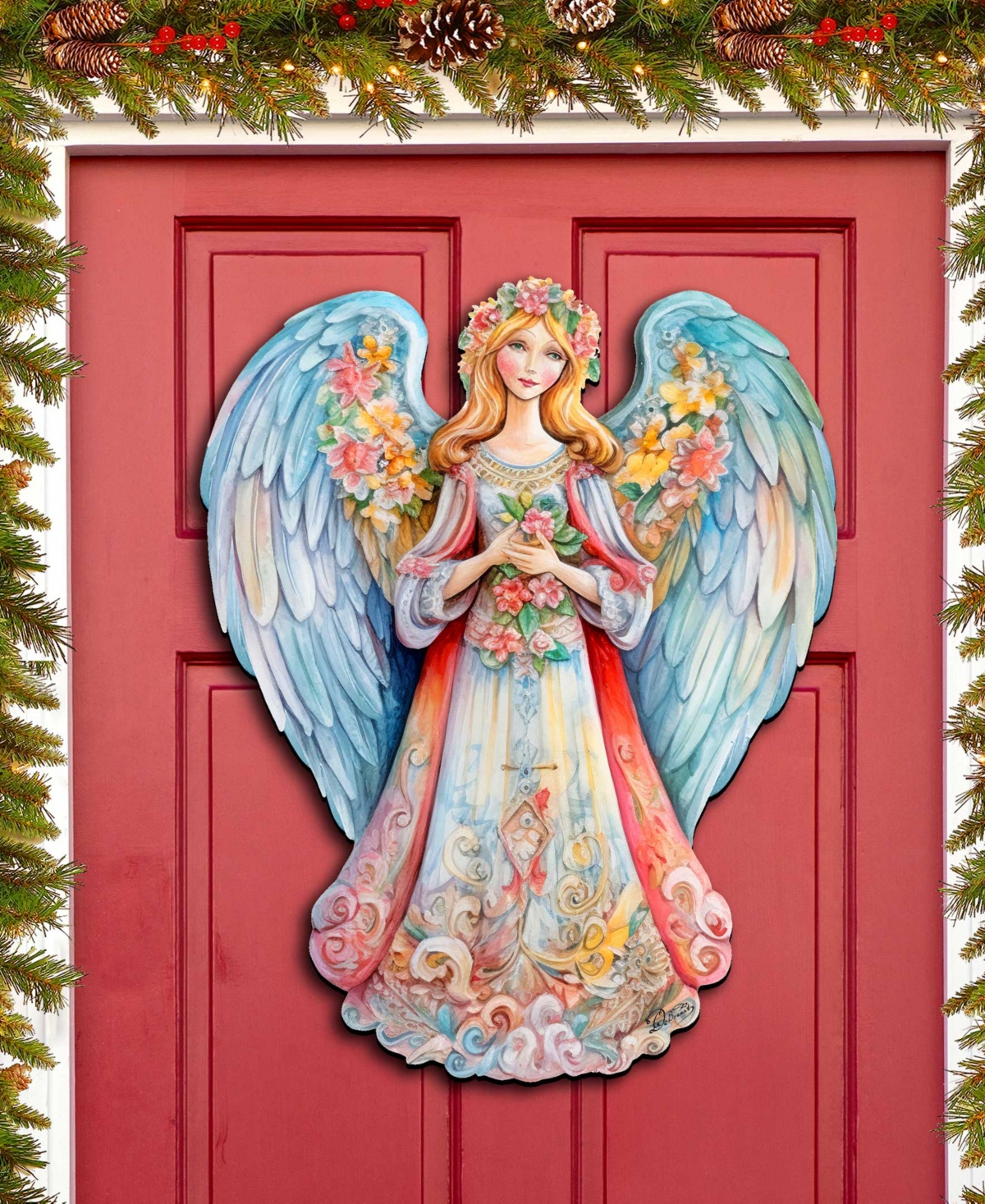 Floral Angel Christmas Wooden Door Decor Wall Decor G. DeBrekht - Multi Color
