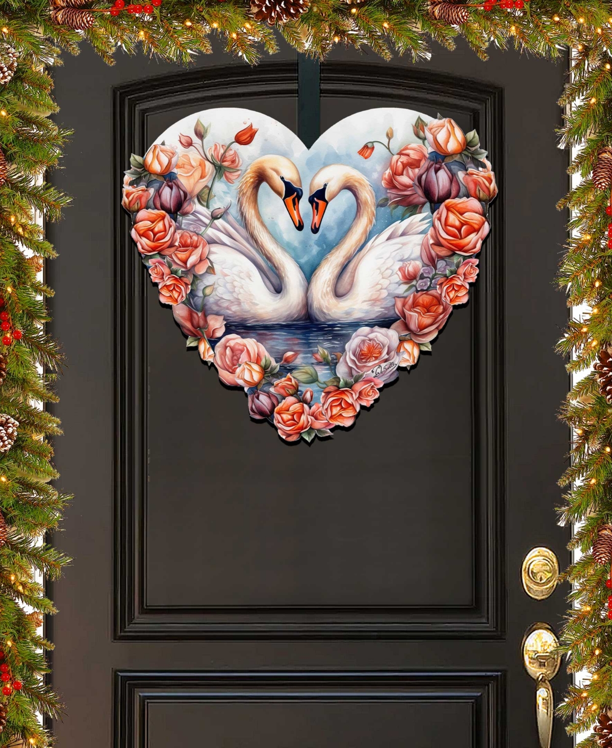 Holiday Door Decor Wooden Wall Decor Swans Love G. DeBrekht - Multi Color