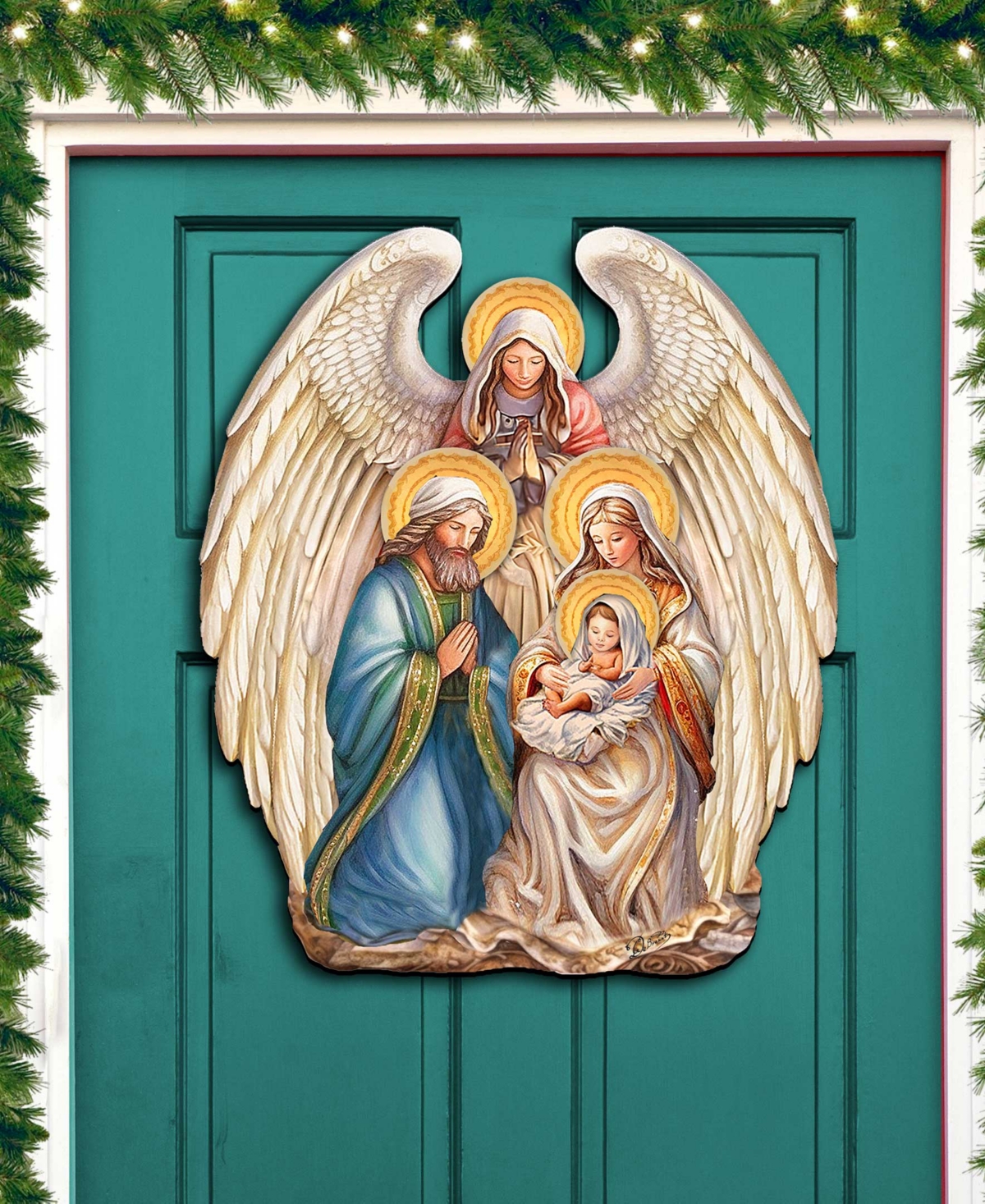 Shop Designocracy Nativity With Angel Christmas Wooden Door Decor Wall Decor G. Debrekht In Multi Color