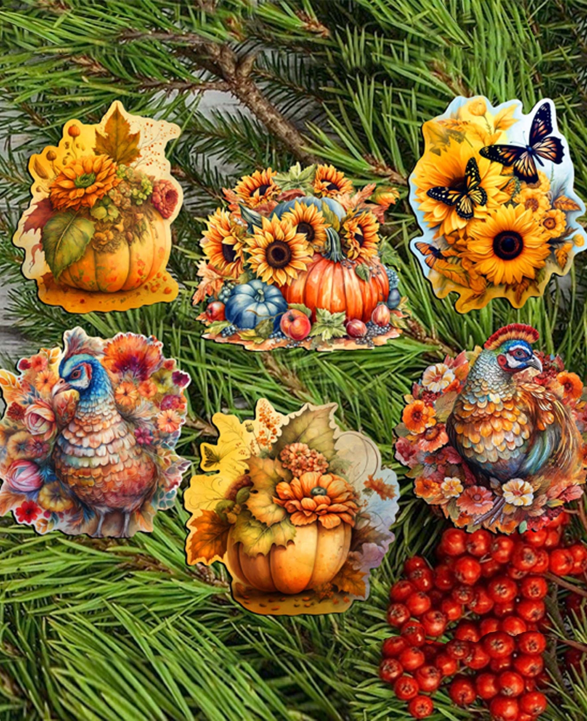 Designocracy Holiday Wooden Clip-on Ornaments Happy Thanksgiving Set Of 6 G. Debrekht In Multi Color
