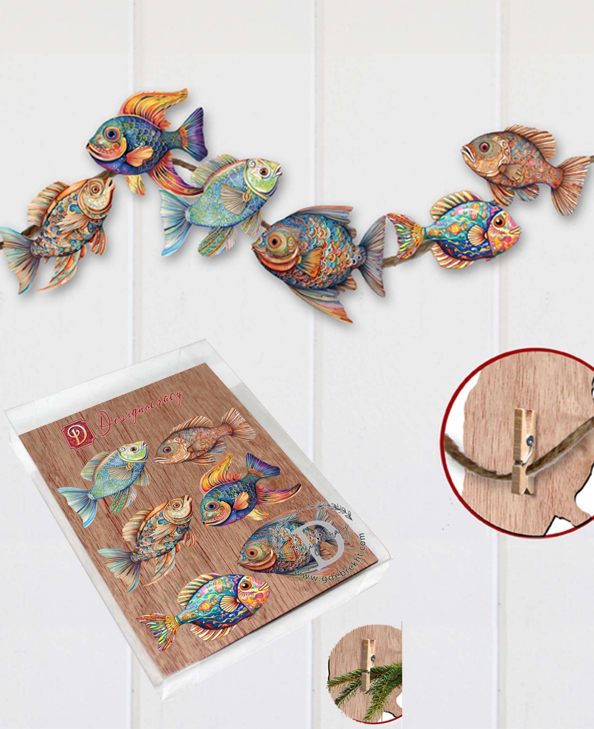 Shop Designocracy Holiday Wooden Clip-on Ornaments Coastal Fish Set Of 6 G. Debrekht In Multi Color