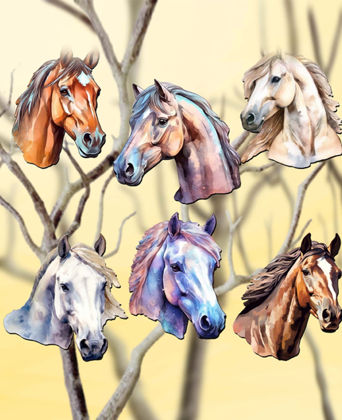 Designocracy Holiday Wooden Clip-on Ornaments Horses Set Of 6 G. Debrekht In Multi Color