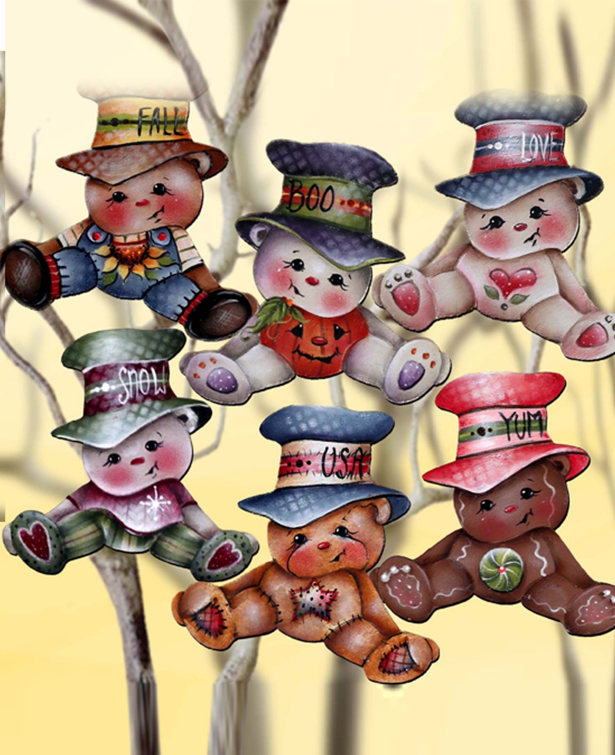Designocracy Big Hat Brigade Christmas Wooden Clip-on Ornaments Set Of 6 J. Mills-price In Multi Color